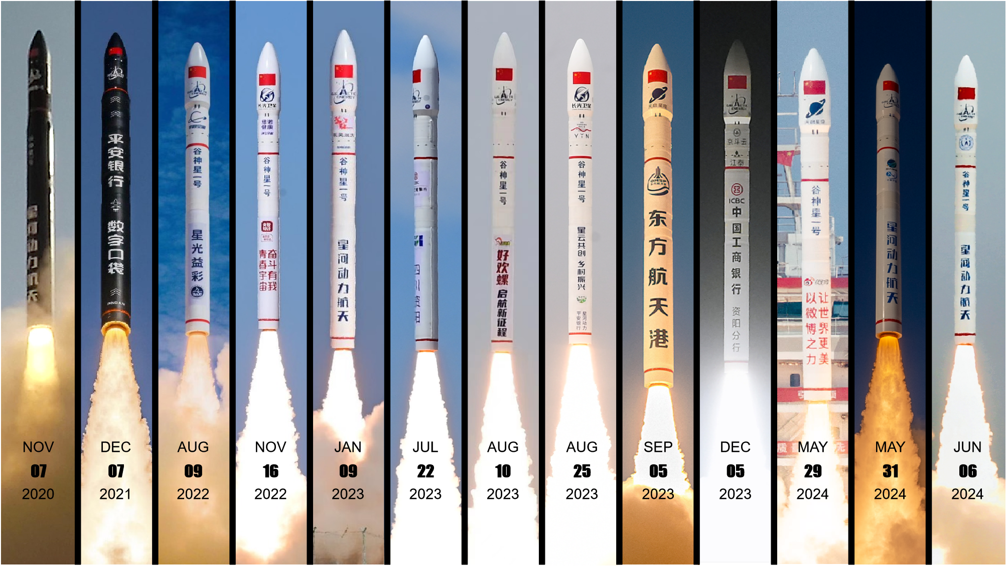 谷神星一號(hào)固體火箭13次發(fā)射任務(wù)發(fā)射集錦