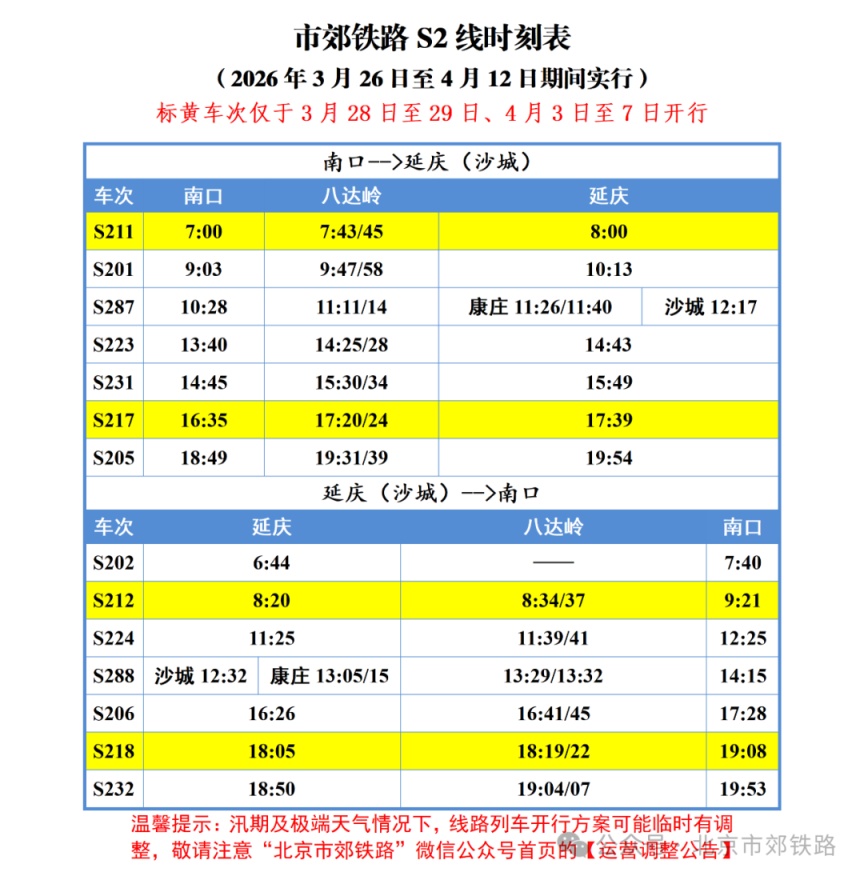 滿足乘客春季踏青出行需求，市郊鐵路S2線運(yùn)行圖調(diào)整