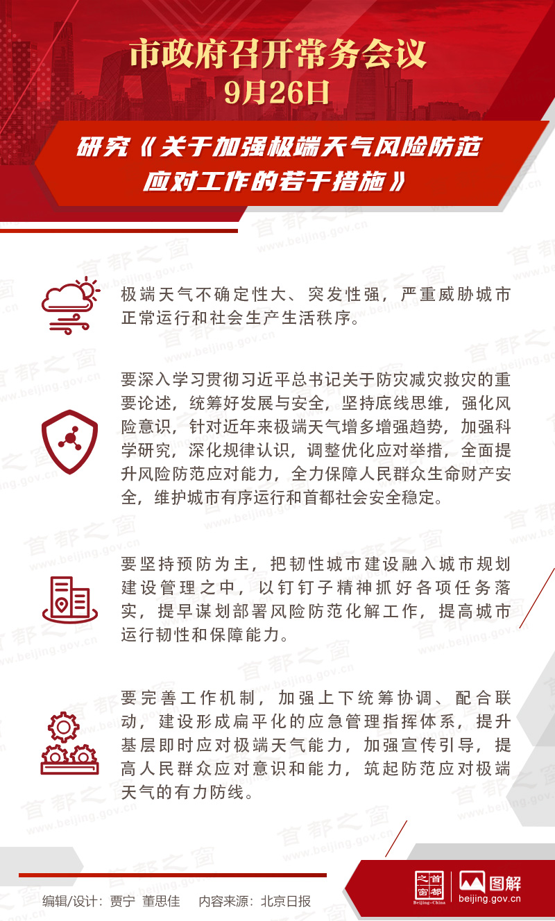 市政府常務(wù)會(huì)議：研究《關(guān)于加強(qiáng)極端天氣風(fēng)險(xiǎn)防范應(yīng)對(duì)工作的若干措施》