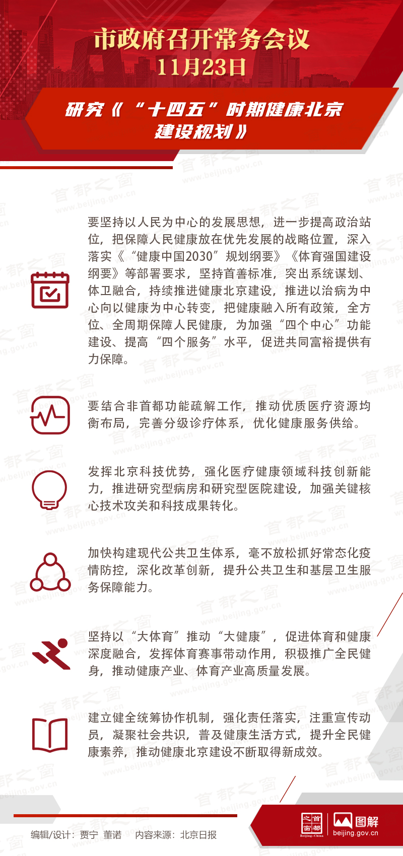 市政府常務(wù)會議：研究《“十四五”時期健康北京建設(shè)規(guī)劃》
